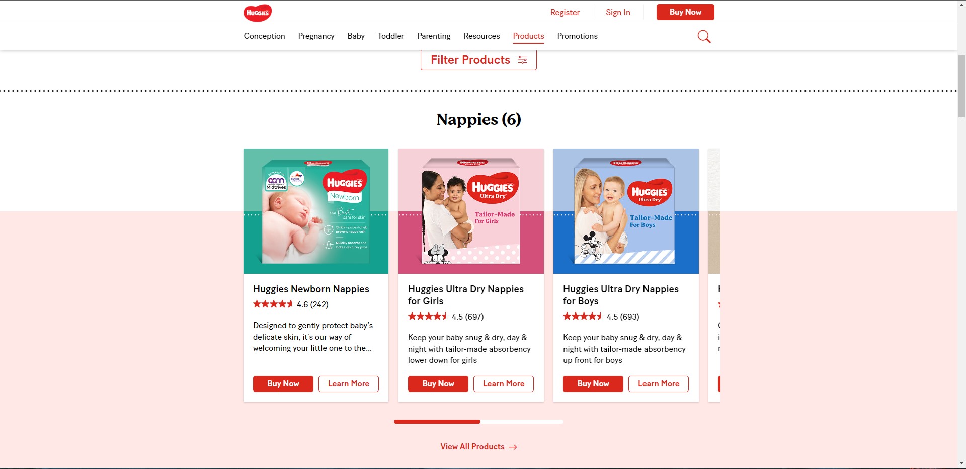 screenshot of huggies website